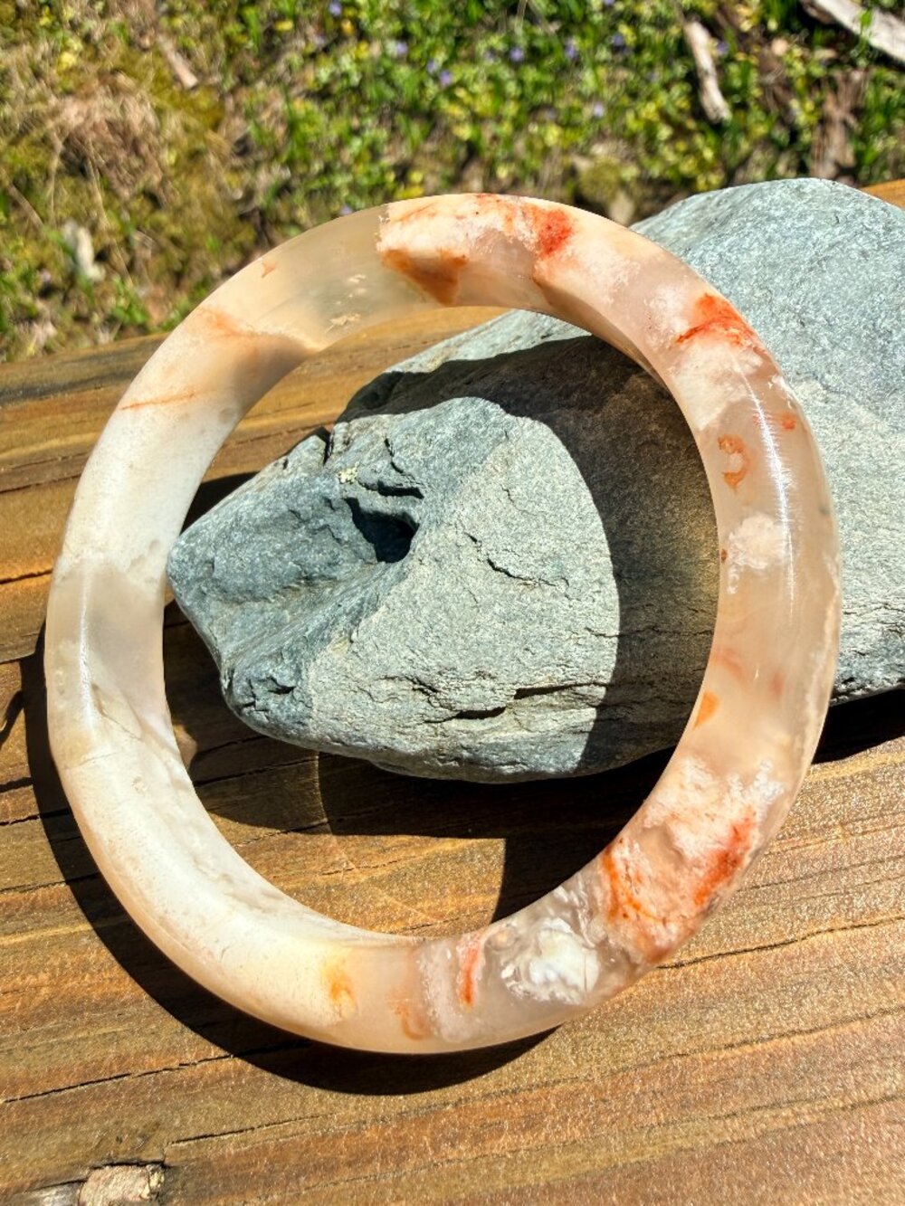 Large Sakura Agate Bangle 2.52” Natural Stone Bracelet